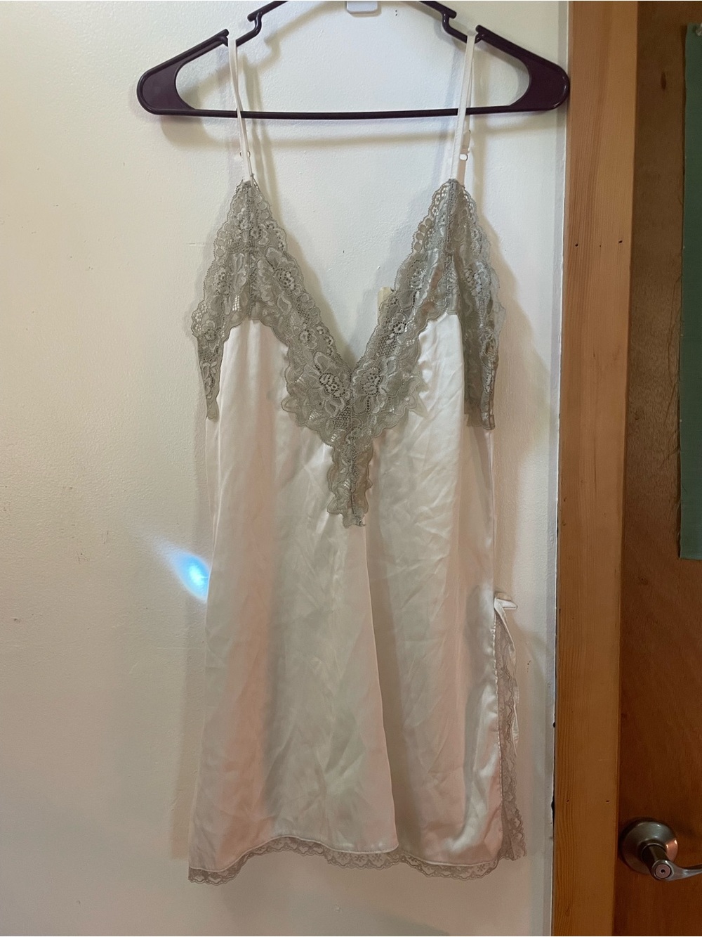 Silk Ivory Slip with Silver Lace Trim